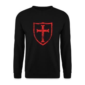 Bouclier Croix des Templiers Cadeau Templier Deus - Sweat-shirt Unisexe - noir - Devant - Alina (178cm) & Michal (187cm)