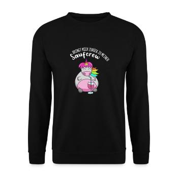 Saufcrew lustiger Spruch trinkendes Einhorn Wein - Unisex Pullover - Schwarz - Vorne - Alina (178cm) & Michal (187cm)