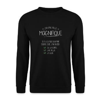 Humour Naissance Alibi J'ai une fille magnifique - Sweat-shirt Unisexe - noir - Devant - Alina (178cm) & Michal (187cm)