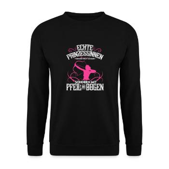 Echte Prinzessinen Kommen Mit Pfeil Und Bogen - Unisex Pullover - Schwarz - Vorne - Alina (178cm) & Michal (187cm)