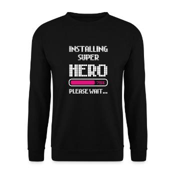 INSTALLIERT SUPER HERO - Unisex Pullover - Schwarz - Vorne - Alina (178cm) & Michal (187cm)