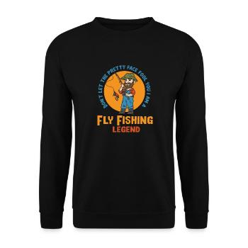Fliegenfischen Legende Natur Hobby Fischer - Unisex Pullover - Schwarz - Vorne - Alina (178cm) & Michal (187cm)