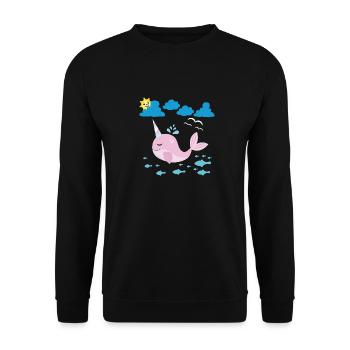Petit narval, soleil souriant et poisson - Sweat-shirt Unisexe - noir - Devant - Alina (178cm) & Michal (187cm)