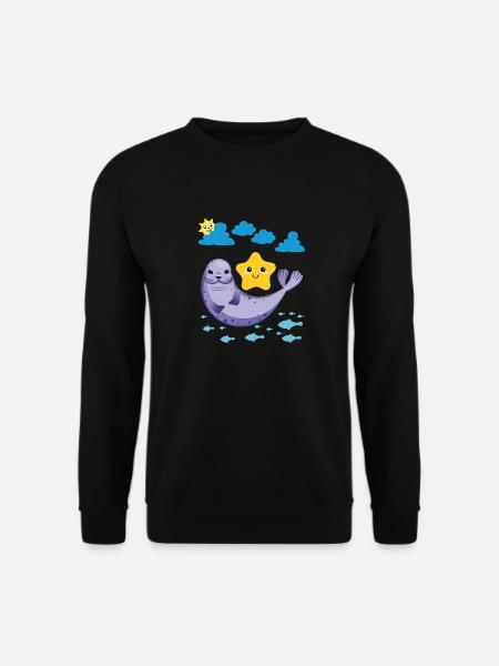 Kleiner Seehund Sonne Fische Seestern - Unisex Pullover - Schwarz