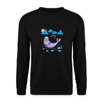 Petit phoque Poissons solaires et mouettes - Sweat-shirt Unisexe - noir - Devant - Alina (178cm) & Michal (187cm)