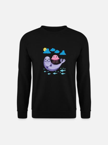 Kleiner Seehund Sonne Fische Qualle - Unisex Pullover - Schwarz
