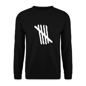 5 | Fünf Striche | Zählen | Symbol | Streifen - Unisex Pullover - Schwarz - Vorne - Alina (178cm) & Michal (187cm)