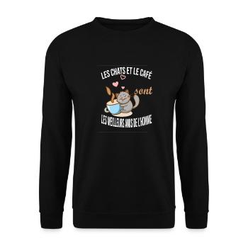 chats et café meilleurs amis de l'homme - Sweat-shirt Unisexe - noir - Devant - Alina (178cm) & Michal (187cm)