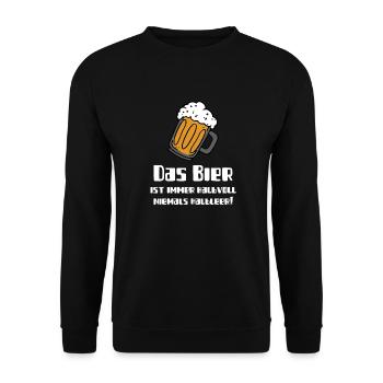 Das Bier ist immer Halbvoll-Partyspruch - Unisex Pullover - Schwarz - Vorne - Alina (178cm) & Michal (187cm)
