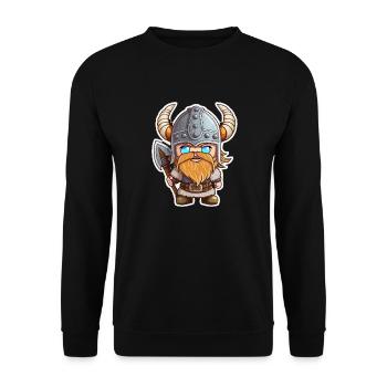 Eriks Expeditionen: Cartoon-Wikinger Erik - Unisex Pullover - Schwarz - Vorne - Alina (178cm) & Michal (187cm)