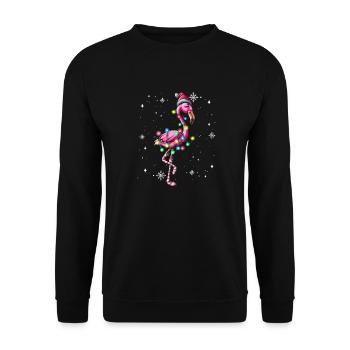 Cute Pink Flamingo Christmas Tree Lights Wrapped - Unisex Sweatshirt - black - Front - Alina (178cm) & Michal (187cm)