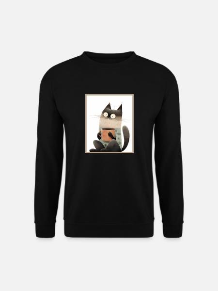 Cat with coffee mug - Unisex Sweatshirt - black