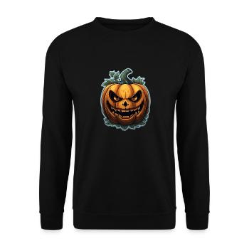 Scary Pumpkin Face I Spooky Halloween - Unisex Pullover - Schwarz - Vorne - Alina (178cm) & Michal (187cm)
