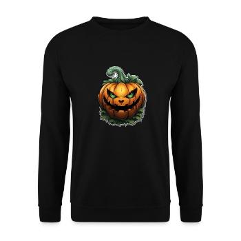 Scary Pumpkin Face I Spooky Halloween - Unisex Pullover - Schwarz - Vorne - Alina (178cm) & Michal (187cm)
