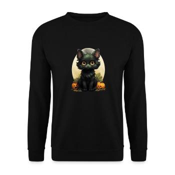 Black Cat Halloween Pumpkin - Cat - Unisex Pullover - Schwarz - Vorne - Alina (178cm) & Michal (187cm)