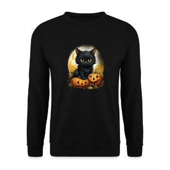 Black Cat Halloween Pumpkin - Cat - Unisex Pullover - Schwarz - Vorne - Alina (178cm) & Michal (187cm)