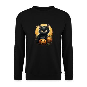 Black Cat Halloween Pumpkin - Cat - Unisex Pullover - Schwarz - Vorne - Alina (178cm) & Michal (187cm)