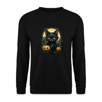 Black Cat Halloween Pumpkin - Cat - Unisex Pullover - Schwarz - Vorne - Alina (178cm) & Michal (187cm)