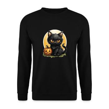 Black Cat Halloween Pumpkin - Cat - Unisex Pullover - Schwarz - Vorne - Alina (178cm) & Michal (187cm)