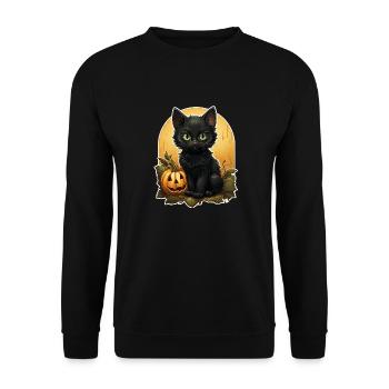 Black Cat Halloween Pumpkin - Cat - Unisex Pullover - Schwarz - Vorne - Alina (178cm) & Michal (187cm)