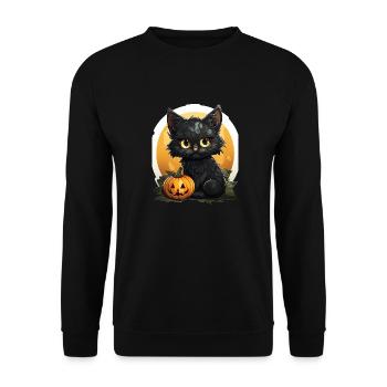 Black Cat Halloween Pumpkin - Cat - Unisex Pullover - Schwarz - Vorne - Alina (178cm) & Michal (187cm)