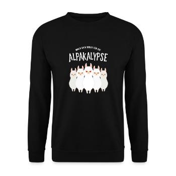 Alpakalypse Lama Alpaka Halloween Kostüm - Unisex Pullover - Schwarz - Vorne - Alina (178cm) & Michal (187cm)