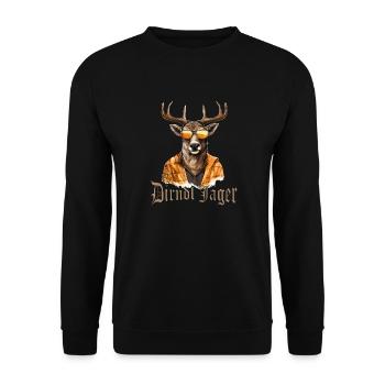 Dirndl Jäger Hirsch mit Sonnenbrille Dorffest - Unisex Pullover - Schwarz - Vorne - Alina (178cm) & Michal (187cm)