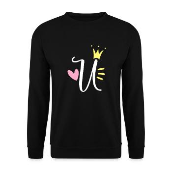 Buchstabe U Anfangsbuchstabe Krone - Unisex Pullover - Schwarz - Vorne - Alina (178cm) & Michal (187cm)