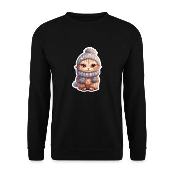 Süße Katze im Winter - Unisex Pullover - Schwarz - Vorne - Alina (178cm) & Michal (187cm)