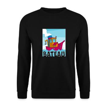 Colorful image of a funny tugboat - Unisex Sweatshirt - black - Front - Alina (178cm) & Michal (187cm)