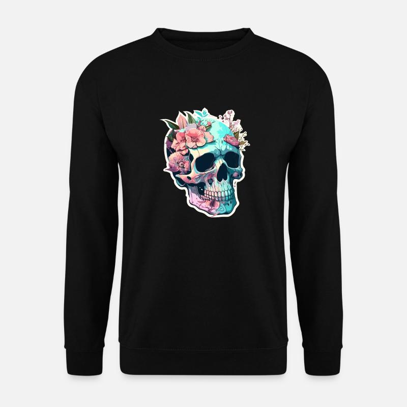 Menschlicher Schädel & Blumen 33 - Unisex Pullover - Schwarz