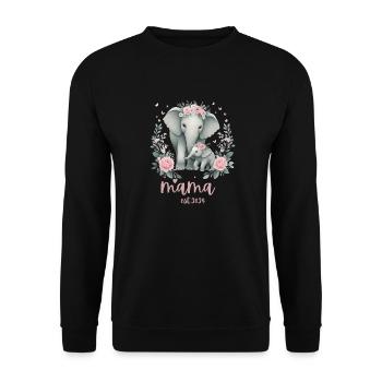 Mama 2024 Elephant Floral Wreath Celebration - Unisex Pullover - Schwarz - Vorne - Alina (178cm) & Michal (187cm)