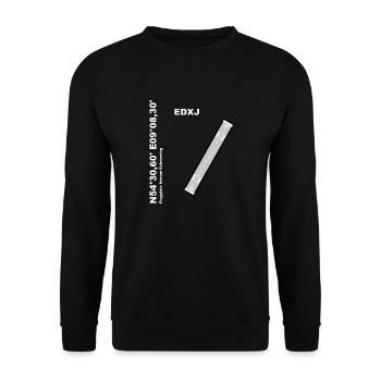Flugplatz EDXJ Design mit Namen und Koordinaten - Unisex Pullover - Schwarz - Vorne - Alina (178cm) & Michal (187cm)
