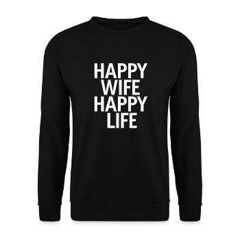Happy Wife Happy Life - Unisex Pullover - Schwarz - Vorne - Alina (178cm) & Michal (187cm)