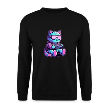 Cooler Katzenspieler - Unisex Pullover - Schwarz - Vorne - Alina (178cm) & Michal (187cm)