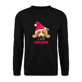 Niedlicher spähender Border Collie Hund mit Weihnachtsmannmütze - Unisex Pullover - Schwarz - Vorne - Alina (178cm) & Michal (187cm)