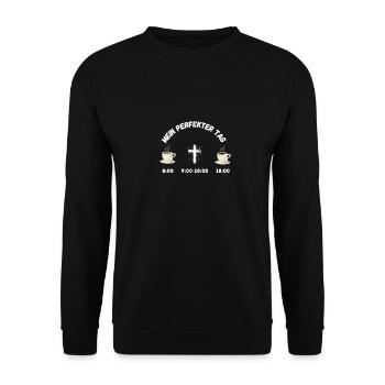 Mein Perfekter Tag: Christlich, Kreuz, Kaffee - Unisex Pullover - Schwarz - Vorne - Alina (178cm) & Michal (187cm)