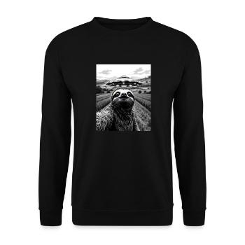 Faultier Selfie mit Alien UFO Lustiges Faultier - Unisex Pullover - Schwarz - Vorne - Alina (178cm) & Michal (187cm)