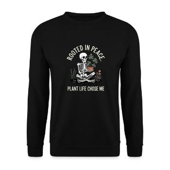 Peaceful Roots: Skeleton with Plant - Unisex Sweatshirt - black - Front - Alina (178cm) & Michal (187cm)