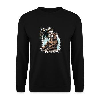 Bär Insel Palme - Unisex Pullover - Schwarz - Vorne - Alina (178cm) & Michal (187cm)