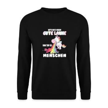 Gute Laune Einhorn Shirt - Unisex Pullover - Schwarz - Vorne - Alina (178cm) & Michal (187cm)