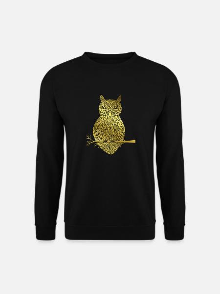 Eule Mandala Gold Owl Golden Vogel Bird - Unisex Pullover - Schwarz