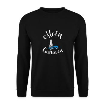 Moin Cuxhaven mit Anker für Strandurlaub an Küste - Unisex Pullover - Schwarz - Vorne - Alina (178cm) & Michal (187cm)