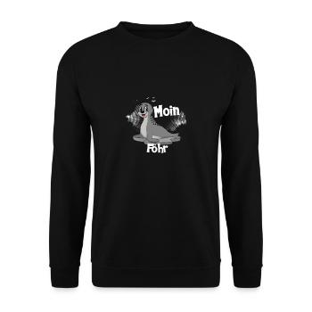 Moin Insel Föhr mit Seehund Strandurlaub an Küste - Unisex Pullover - Schwarz - Vorne - Alina (178cm) & Michal (187cm)