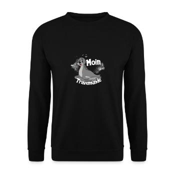 Moin Travemünde mit Seehund für Strand Urlaub - Unisex Pullover - Schwarz - Vorne - Alina (178cm) & Michal (187cm)