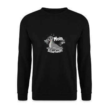 Moin Scharbeutz mit Seehund für Strand Urlaub - Unisex Pullover - Schwarz - Vorne - Alina (178cm) & Michal (187cm)