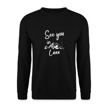 Laax Snowboarden Schweiz wandern und Ski fahren - Unisex Pullover - Schwarz - Vorne - Alina (178cm) & Michal (187cm)