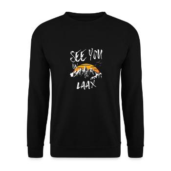 Laax Snowboarden Schweiz wandern und Ski fahren - Unisex Pullover - Schwarz - Vorne - Alina (178cm) & Michal (187cm)
