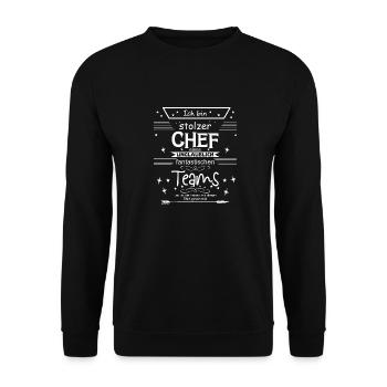 Stolzer Chef eines unglaublich fantastischen Team - Unisex Pullover - Schwarz - Vorne - Alina (178cm) & Michal (187cm)