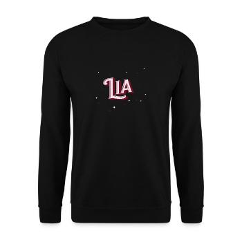 Lia Namen personalisiert - Unisex Pullover - Schwarz - Vorne - Alina (178cm) & Michal (187cm)